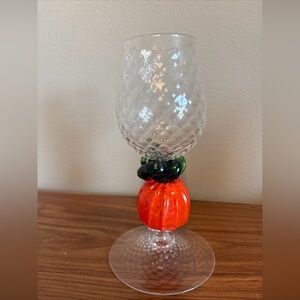 Blown Glass 3D Pumpkin Fall Autumn Stemmed Wine Glass Textured Speckled